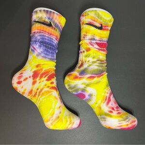 Custom handmade “Yellow Beaux” Tie-Dye Nike Crew Socks